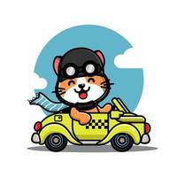 Cute cat driving a yellow car vector