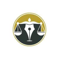 plantilla de diseño de logotipo de vector de bufete de abogados de pluma. vector del logotipo de la ley con equilibrio judicial simbólico de la escala de justicia en un plumín.