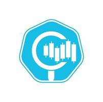 Search finance logo design vector icon. Vector logo combination of a graph and magnifier.