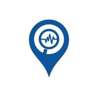 Find pulse gps shape logo designs concept. Magnifier and heartbeat logo template. Pulse trace and loupe vector. vector