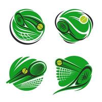 símbolo deportivo de tenis con pelota, raqueta y red vector