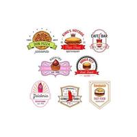 Fast food cafe, pizzeria, pastry shop badge set vector