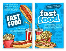 Fast food lunch sketch poster template set design vector