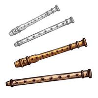 Wooden flute or pipe folk music instrument sketch vector