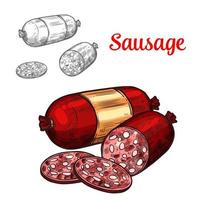 Pork meat sausage isolated sketch of sliced salami vector