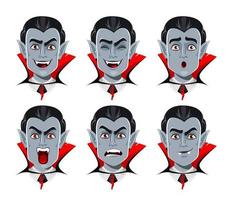 emociones vampíricas. diversas expresiones faciales vector