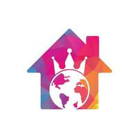 diseño del logotipo vectorial del concepto de forma de casa del planeta rey. diseño del icono del logotipo del rey del mundo. vector