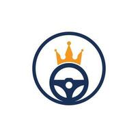 Drive king vector logo design. Steering and crown icon.