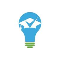 Graduation hat and check bulb shape concept logo design. Education logo design and check mark logo. vector