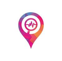 Find pulse gps shape logo designs concept. Magnifier and heartbeat logo template. Pulse trace and loupe vector. vector