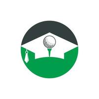 sombrero de graduación y diseño del logo de la pelota de golf. elemento de diseño del logotipo del icono de la escuela de golf. icono vectorial del logotipo de la academia de golf. vector