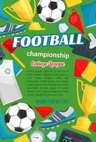 Football match sport banner with soccer items vector