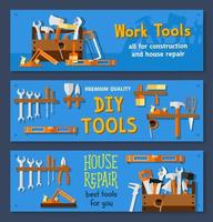 Vector banners of house repair work tools