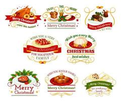 Christmas cuisine dinner badge for New Year design vector