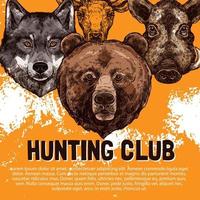 Vector sketch poster of wild animals hunting club