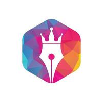 diseño del logotipo del vector de la pluma del rey. plantilla de vector de diseño de logotipo de corona de pluma real.