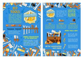 Work tool for home repair, construction poster set vector