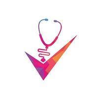 plantilla de diseño de logotipo de control de salud. icono de estetoscopio con forma de lista de verificación. plantilla de vector de diseño de logotipo de chequeo médico