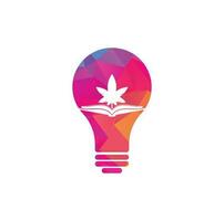 Book and marijuana bulb shape concept symbol logo template. Suitable for medical education. vector