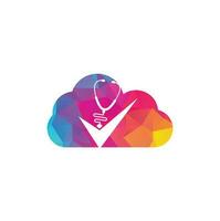 Check Stethoscope cloud shape logo design template. Stethoscope icon with checklist shape. Medical Check Up Logo Design Vector Template