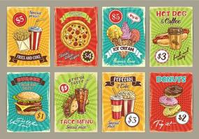 tarjetas de precios vectoriales para restaurantes de comidas rápidas vector