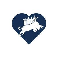 diseño de logotipo de concepto de forma de corazón de toro comercial. logotipo de comerciante alcista. vector de plantilla de diseño de logotipo forex bull.