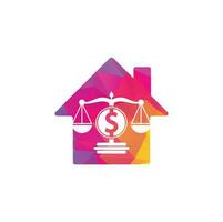diseño de logotipo de vector de forma de hogar de bufete de abogados de dinero. concepto de finanzas icono de escala de logotipo y símbolo de dólar