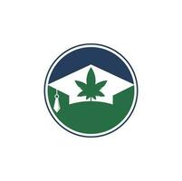 educación y diseño de logotipos de cannabis. gorra de graduación y plantilla de icono del logotipo de marihuana. vector