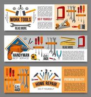Vector flat banenrs of home repair work tools