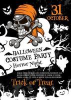 Halloween horror party poster with spooky skull vector