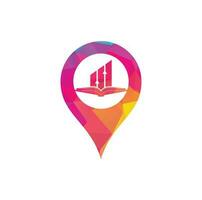 diseño de logotipo en forma de pin de mapa de libro de finanzas. diseño de logotipo de educación de crecimiento empresarial. vector