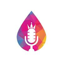 Podcast king and drop shape vector logo design. King music logo design concept.