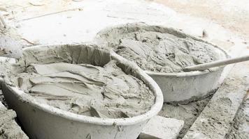 Construction background of. Fine liquid cement on cement mixer truck. photo