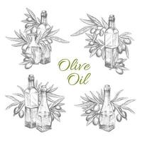 Vector icons of olives and olive oil bottles