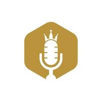 Podcast king vector logo design. King music logo design concept.