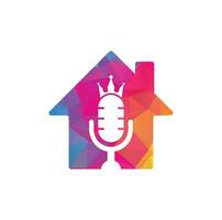 Podcast king and home shape vector logo design. King music logo design concept.