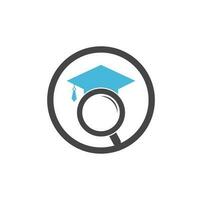 Graduate Hat and Magnifying Glass logo design. Student finder vector logo template.