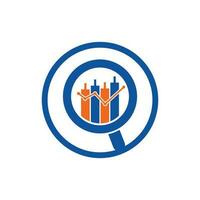 Search finance logo design vector icon. Vector logo combination of a graph and magnifier.