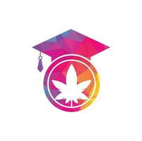 educación y diseño de logotipos de cannabis. gorra de graduación y plantilla de icono del logotipo de marihuana. vector