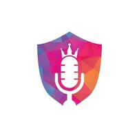 Podcast king vector logo design. King music logo design concept.