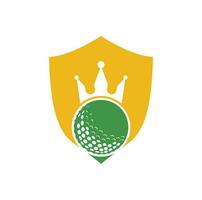 diseño del logotipo del vector de golf rey. pelota de golf con icono de vector de corona.