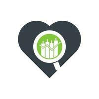 Search finance heart shape concept logo design vector icon. Vector logo combination of a graph and magnifier.