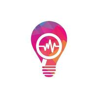 Find pulse bulb shape logo designs concept. Magnifier and heartbeat logo template. Pulse trace and loupe vector