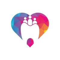 plantilla de logotipo de concepto de forma de corazón dental familiar aislada con tres personas. logotipo dental familiar con concepto de personas. vector