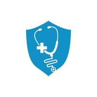 Medical health vector health logo with cross and stethoscope icon symbol. Cross health logo