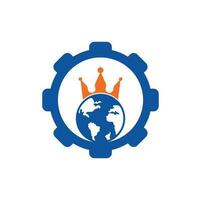 diseño del logotipo vectorial del concepto de forma de engranaje del planeta rey. diseño del icono del logotipo del rey del mundo. vector
