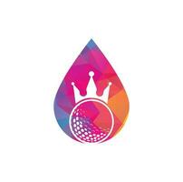 King golf drop shape concept vector logo design. Golf ball with crown vector icon.