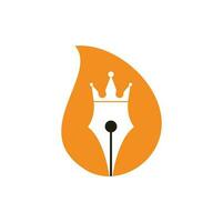 King pen and drop shape vector logo design. Royal Pen crown Logo design vector template.