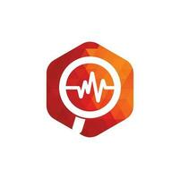 Magnifier and heartbeat logo template. Pulse trace and loupe vector design. Find Health logo designs concept