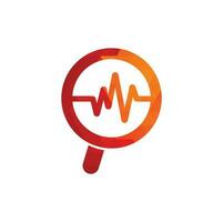 Magnifier and heartbeat logo template. Pulse trace and loupe vector design. Find Health logo designs concept